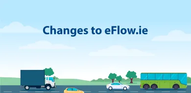 The image shows a motorway with four vehicles driving on it. The text reads "Changes to eFlow.ie" 